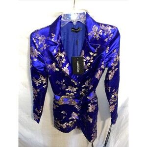 Pretty littleThing Women’s Oriental Dress Size 8 Blue Floral With Belt Going Out